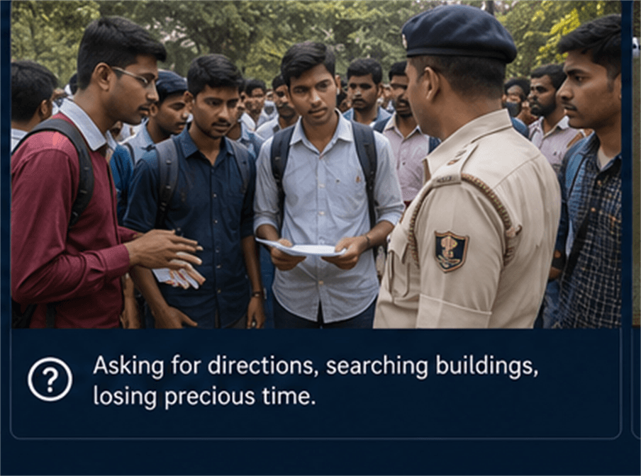 Students asking for directions near centre with police presence