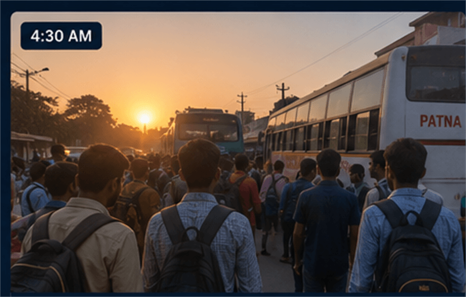 Students traveling before sunrise for exam day