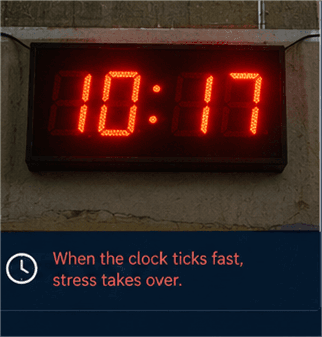 Digital clock showing fast-moving time before reporting deadline