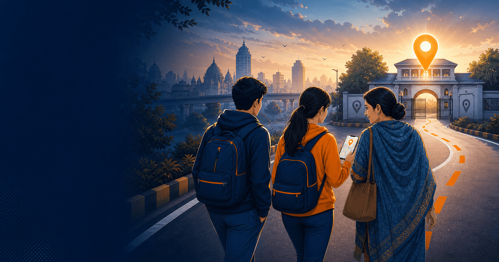 NEET candidates and a parent checking the route to a Patna exam centre